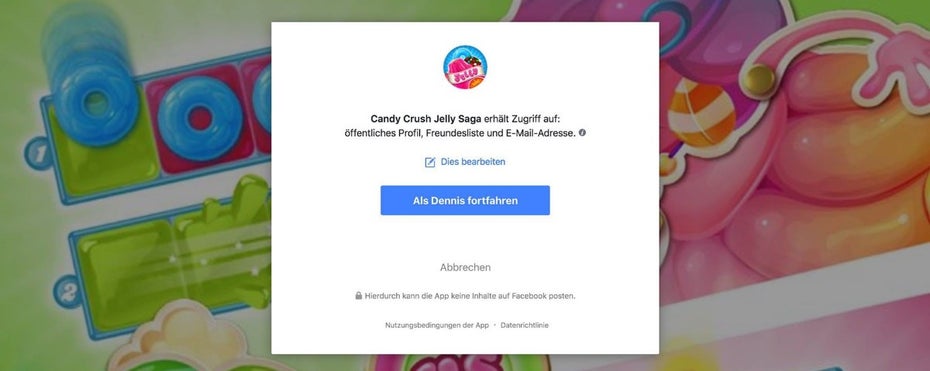 Wer seine Daten an eine App innerhalb von Facebook übermittelt, gibt sie damit wissentlich her. Es handelt sich also nicht um ein Datenleck. (Screenshot: Facebook/t3n.de)