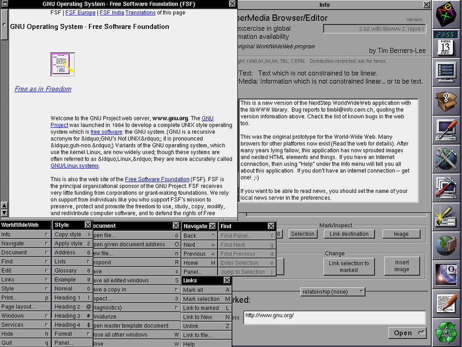 1990: Der Weltweit erste Webbrowser: WorldWideWeb. (Screenshot: Wikipedia/t3n.de)