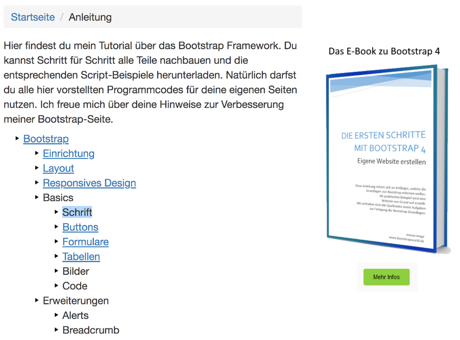 Ein deutschsprachiges Bootstrap-Tutorial. (Screenshot: Bootstrap-World/t3n.de)