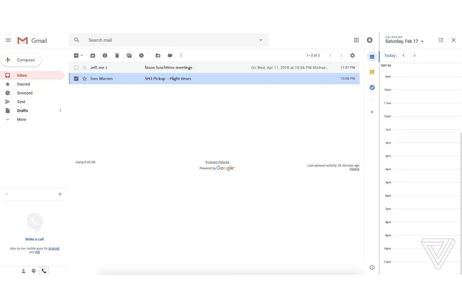 Gmail-Redesign mit Kalender-Plugin. (Screenshot: The Verge)
