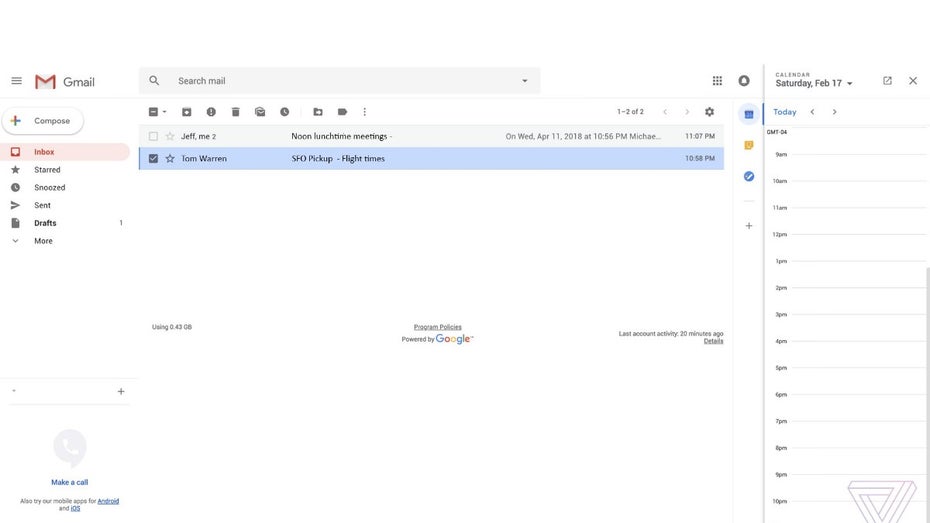 Gmail-Redesign mit Kalender-Plugin. (Screenshot: The Verge)