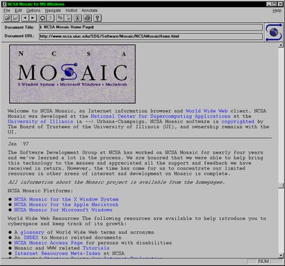 1993: NCSA Mosaic konnte als erster Browser Grafiken direkt einbinden. (Screenshot: NCSA/University of Illinois)