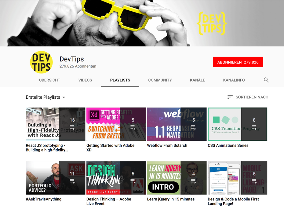 Dev-Tips hat Grundlagen-Videos über HTML und CSS, aber auch über React. (Screenshot: t3n.de)