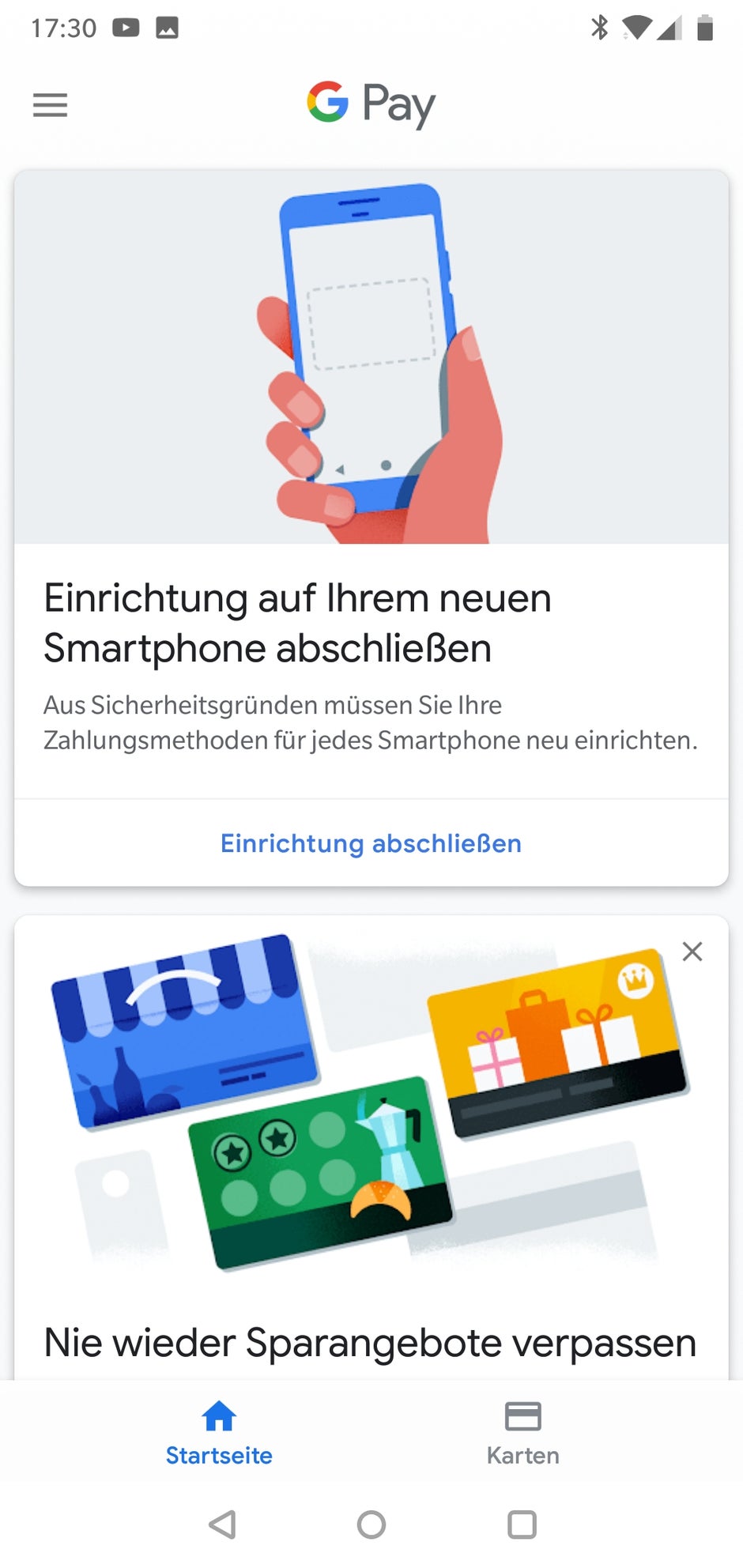 Die Startseite: Ein Blick in die Google-Pay-App. (Screenshot: t3n.de)