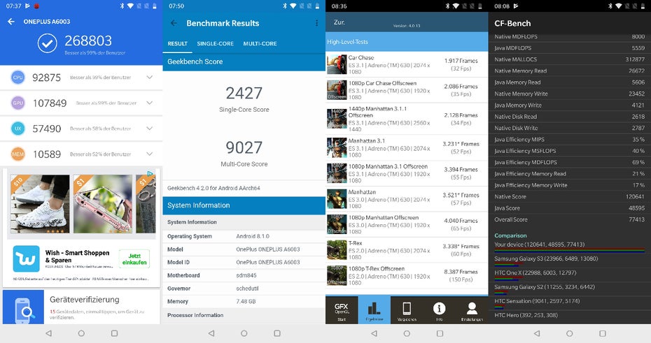 Oneplus 6: Einige Benchmark-Ergebnisse. (Bild: t3n.de)