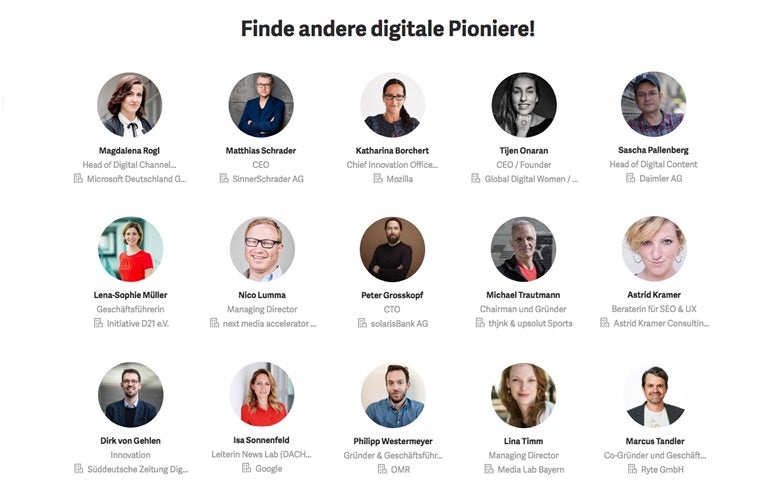 Zum Start des Pioneers Network sind zahlreiche bekannte Köpfe der Digital-Szene dabei.