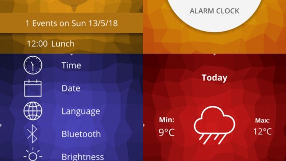 Die Kalender-, Wecker- und Wetter-App sowie die Einstellungen. (Screenshots: AsteroidOS)
