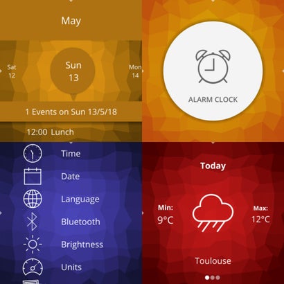 Die Kalender-, Wecker- und Wetter-App sowie die Einstellungen. (Screenshots: AsteroidOS)