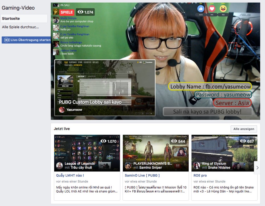 Facebook startet zentrale Anlaufstelle für Gaming-Streams. (Screenshot: facebook.com)