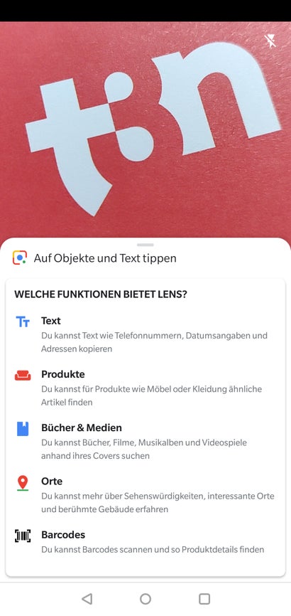 Google-Lens-Funktionen im Überblick. (Screenshot: t3n.de)