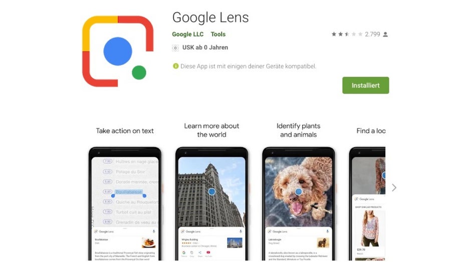 Die Google-Lens wird als separate App im Play-Store angeboten. (Screenshot: Google)