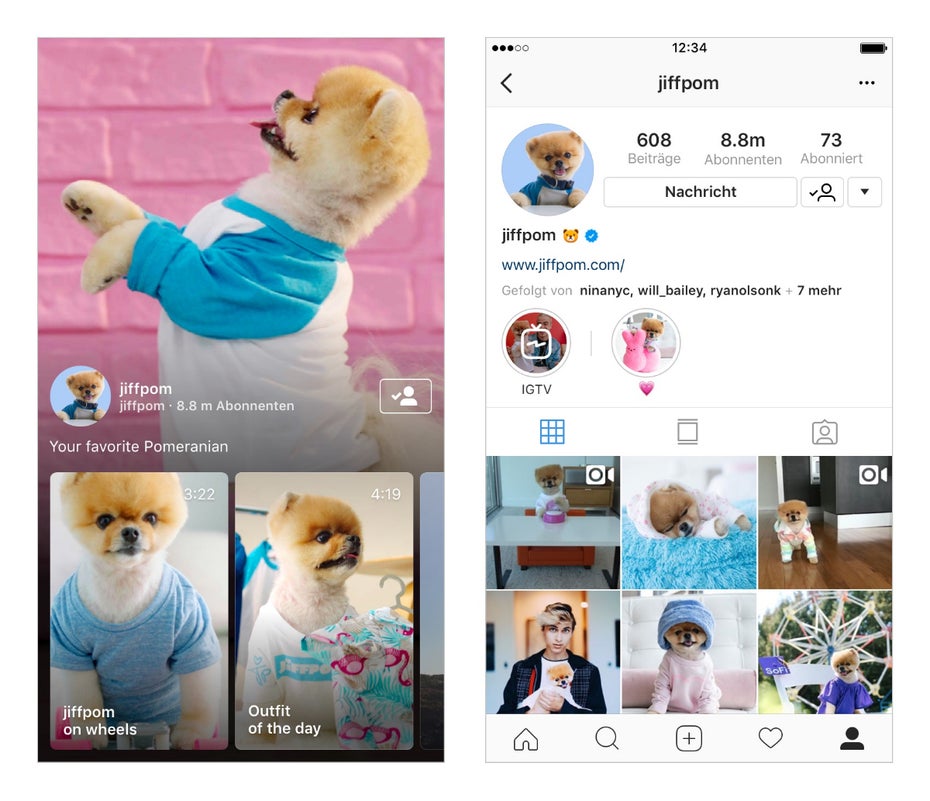 Ansicht eines IGTV-Channel und im Instagram-Profil