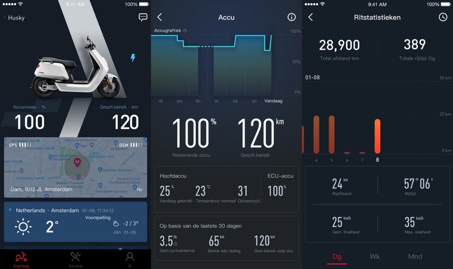 Niu: Über die Smartphone-App lässt sich der Elektroroller orten und mehr. (Screenshot: Niu)