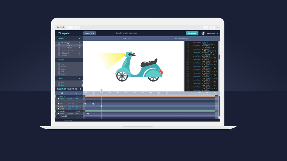 Animierte SVGs online kostenlos erstellen mit Svgator. (Screenshot: t3n.de) Animierte GIFs waren gestern: Dieses Tool bringt Bewegung in deine SVG