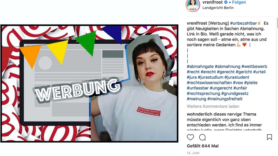 „Absurdes“ Instagram-Urteil gegen Vreni Frost? So einfach ist das nicht! „Absurdes“ Instagram-Urteil gegen Vreni Frost? So einfach ist das nicht!