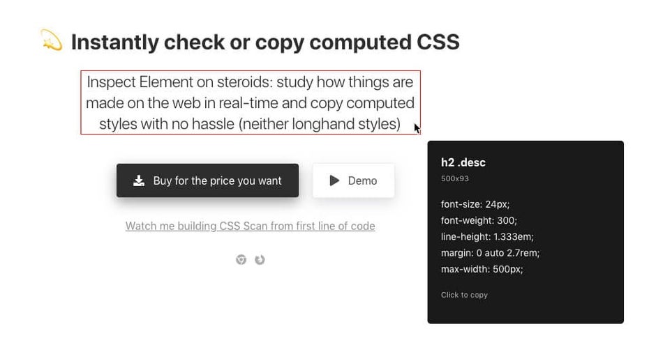 CSS-Scan: Code anzeigen und kopieren mit nur einem Klick. (Screenshot: Guilherme Rizzo)