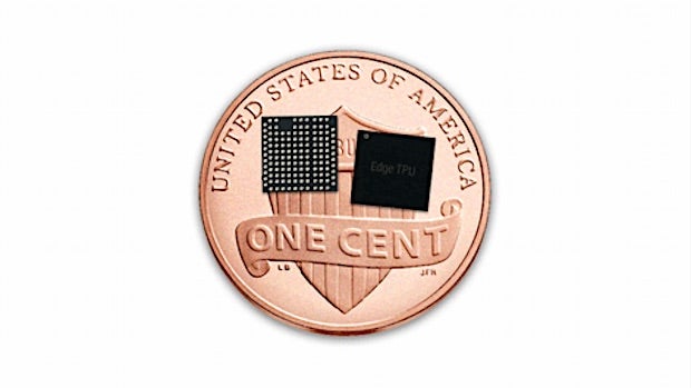Kleiner als ein Penny: der winzige Google-KI-Chip Edge-TPU. (Bild: Google) Edge-TPU: Google baut winzigen KI-Chip für Enterprise-Geräte