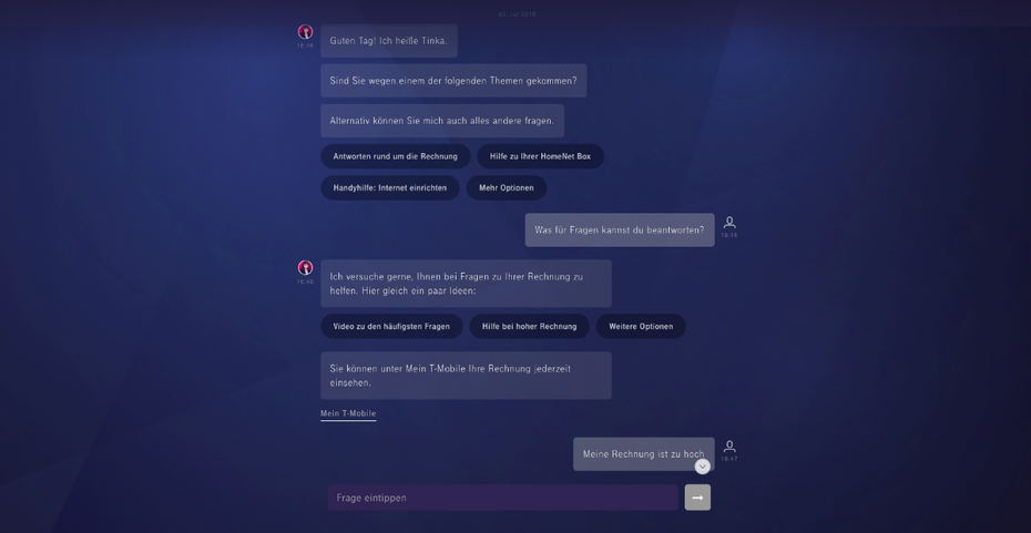 Der intelligente Chatbot der Telekom steckt noch in der Beta-Phase. (Screenshot: t3n.de)