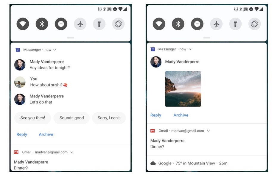 Auf Nachrichten Antworten aus der Benachrichtigungsleiste wird unter Android 9 Pie vielseitiger. (Bild: Google) 