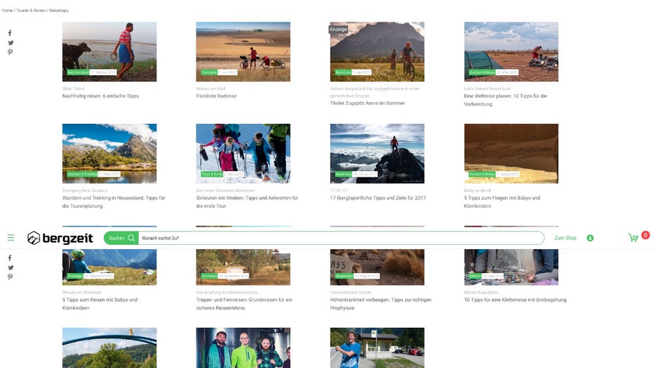Im seinem Magazin bietet Bergzeit unter anderem Touren- und Reiseberichte für Wanderbegeisterte. (Screenshot: Bergzeit)
