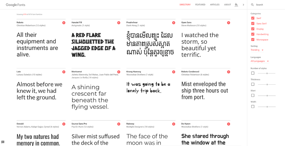 Google Fonts: Wenn du hier nicht deine Schriftart findest, wo dann? (Screenshot: t3n.de/Google)