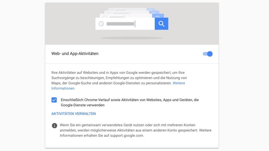 Nicht nur den standortverlauf, sondern auch die Funktion „Web- und Aktivitäten“ müsst ihr abstellen, damit Google euch nicht mehr trackt. Dadurch wird aber auch die Funktionalität der Dienste eingeschränkt. (Screenshot: t3n.de)