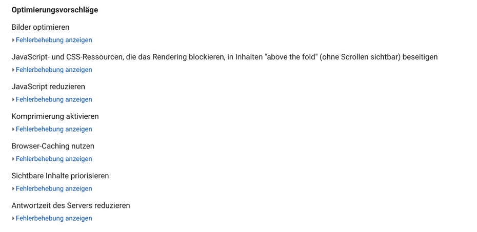 Pagespeed Insights Optimierungsvorschläge