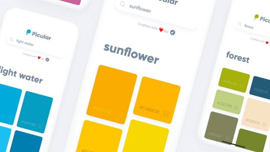 Picular sucht euch Farben basieren auf der Google-Bildersuche heraus. (Grafik: Picular) Picular: „Wie Google, aber für Farben“