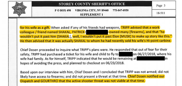 Die angeblichen Angriffspläne des Whistleblowers Martin Tripp gehören zu den wohl bizarrsten Vorfällen dieses Falles. (Screenshot: Storey County Sheriff's Office / Meissner Associates)