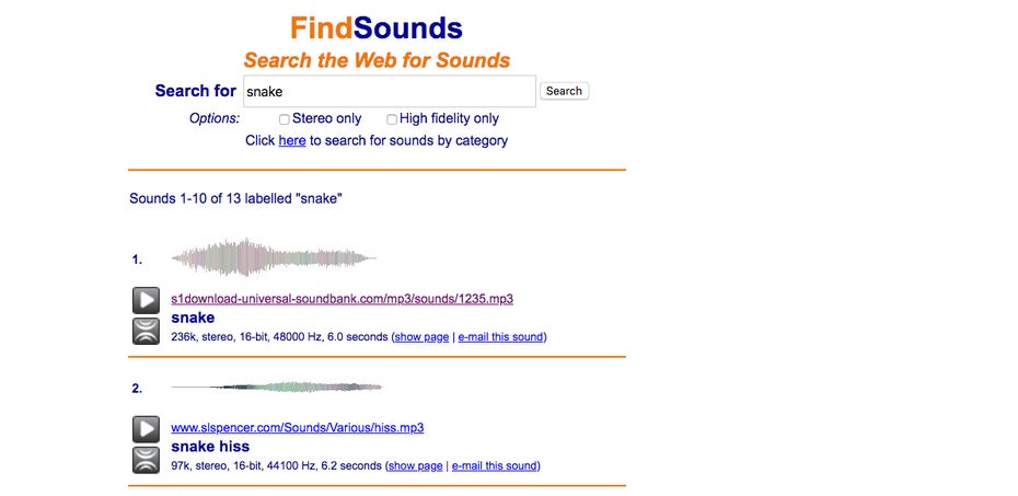 Findsounds stöbert Sound-Dateien für euch auf. (Screenshot: Findsounds)