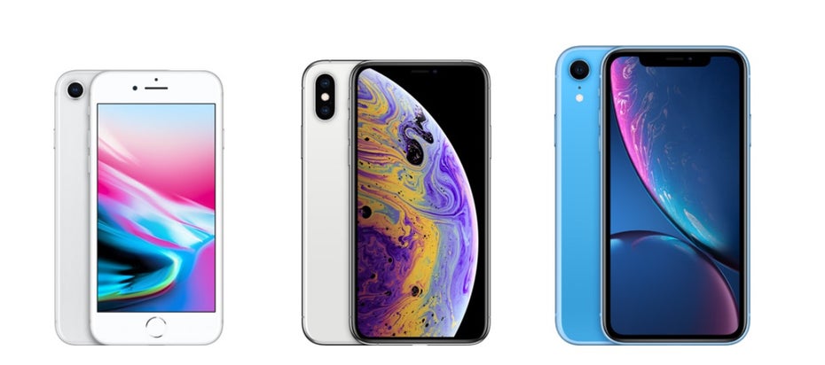 Das iPhone 8 (links) ist das mittlerweile kleinste iPhone im Angebot – danach kommen das iPhone Xs und das iPhone Xr mit 5,8- respektive 6,1-Zoll-Displays. (Screenshot: Apple) 
