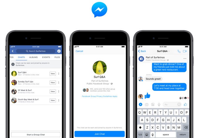 Chat-Funktion für bis zu 250 Teilnehmer: Facebook verbindet Gruppen mit dem Messenger. (Grafik: Facebook)