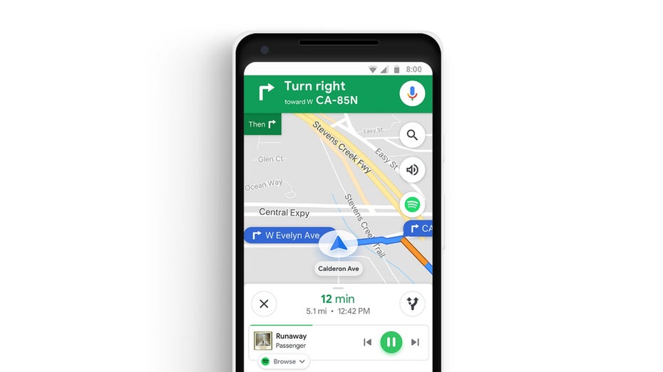 Google Maps erhält eine Musiksteuerung für Spotify und weitere Dienste. (Bild: Google)