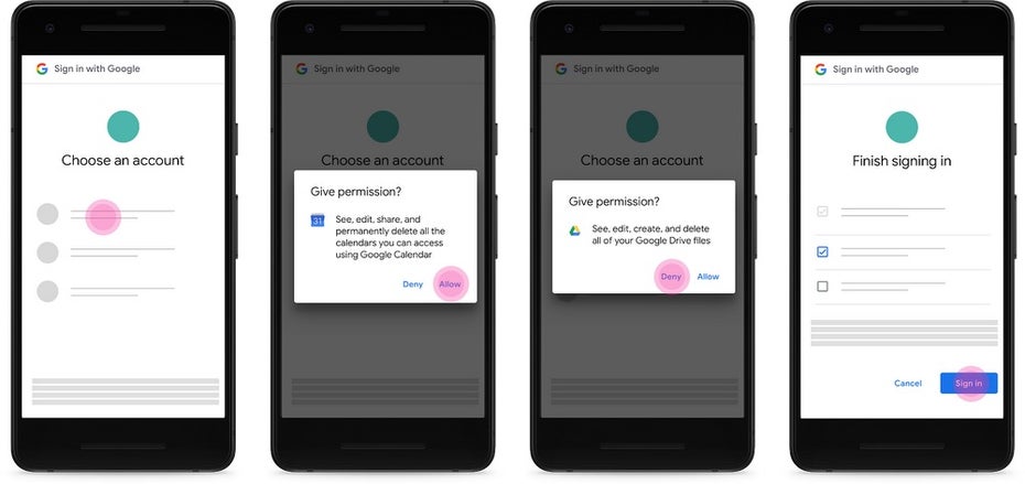 Google wird Nutzer insbesondere unter Android die Möglichkeit geben, zu bestimmen, welche Daten sie mit einer App teilen wollen. (Bild: Google)