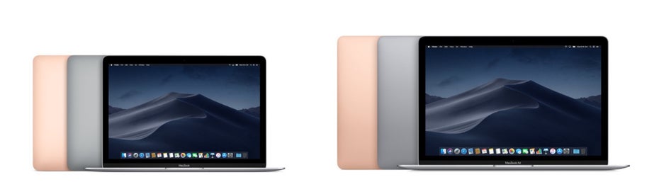 Macbook (2017) vs. Macbook Air (2018): So massiv wie auf dem Bild dürften die Größenunterschiede in Realität nicht sein. (Bild: Apple)