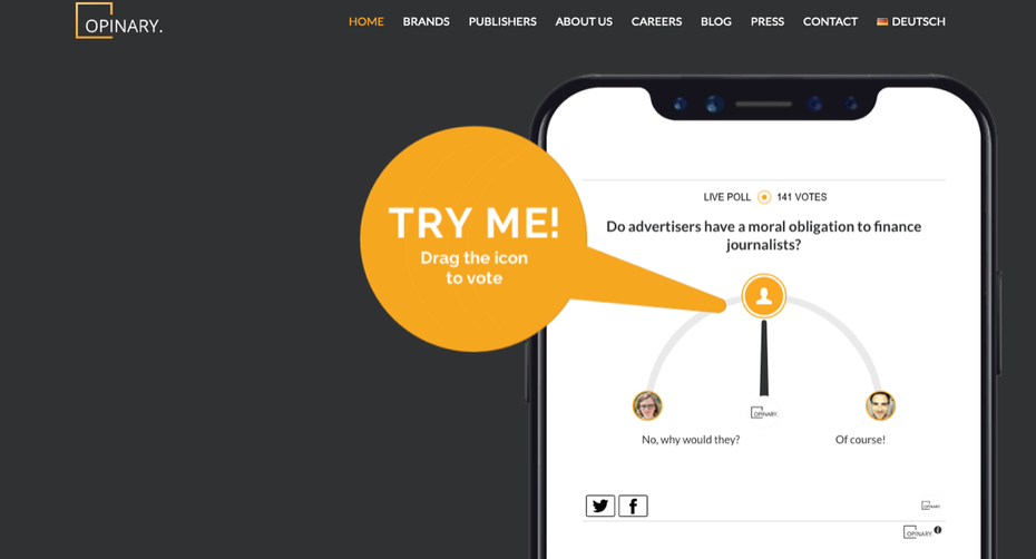 Opinary ist eine Umfrage-Plattform für Publisher. (Screenshot: Opinary)
