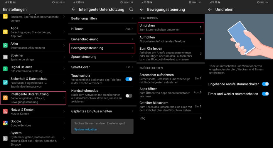 EMUI 9: Umdrehen zum Stummschalten. (Screenshots: t3n.de)