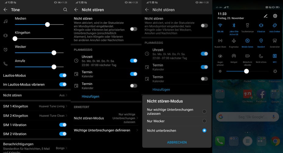 Unter EMUI 9 könnt ihr genau festlegen, wann ihr nicht gestört werden wollt. (Screenshots: t3n.de)