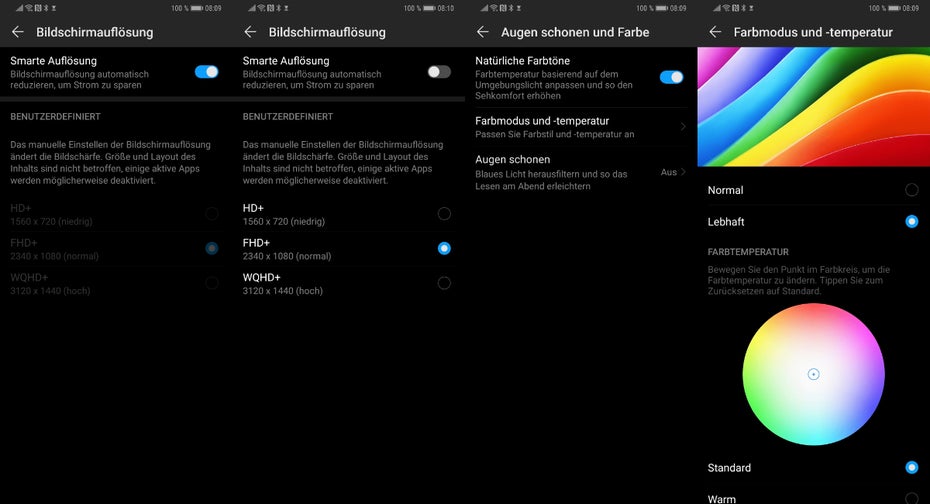 Die Bildschirmeinstellungen des Mate 20 Pro bieten zahlreiche Anpassungsoptionen. (Screenshot: t3n.de)
