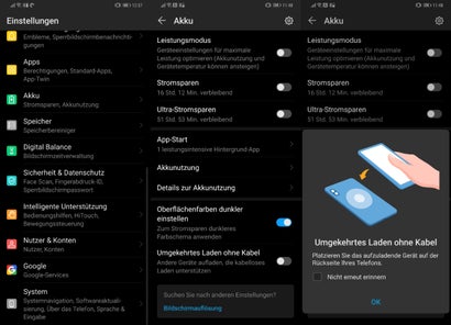 Das Mate 20 Pro kann als Akkupack für andere Smartphone mit Qi-Wireless-Unterstützung genutzt werden. (Screenshots: t3n.de)