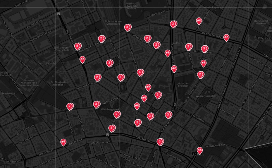 Jump Bikes in Berlin. (Screenshot: Jump Bikes; Open Streetmap)