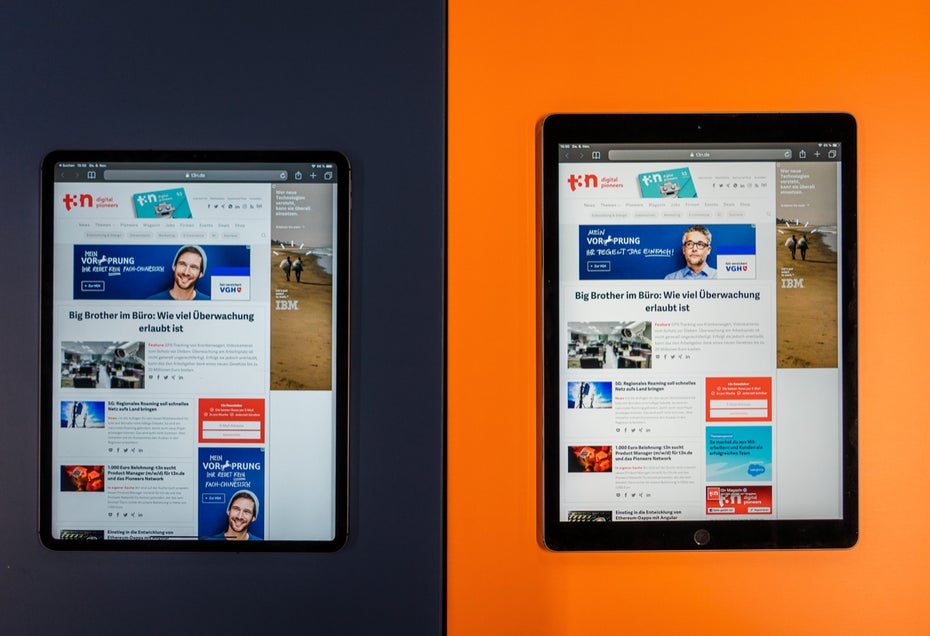 Links: das iPad Pro mit 12,9 Zoll aus 2018, rechts das Vorgängermodell. (Foto: t3n)