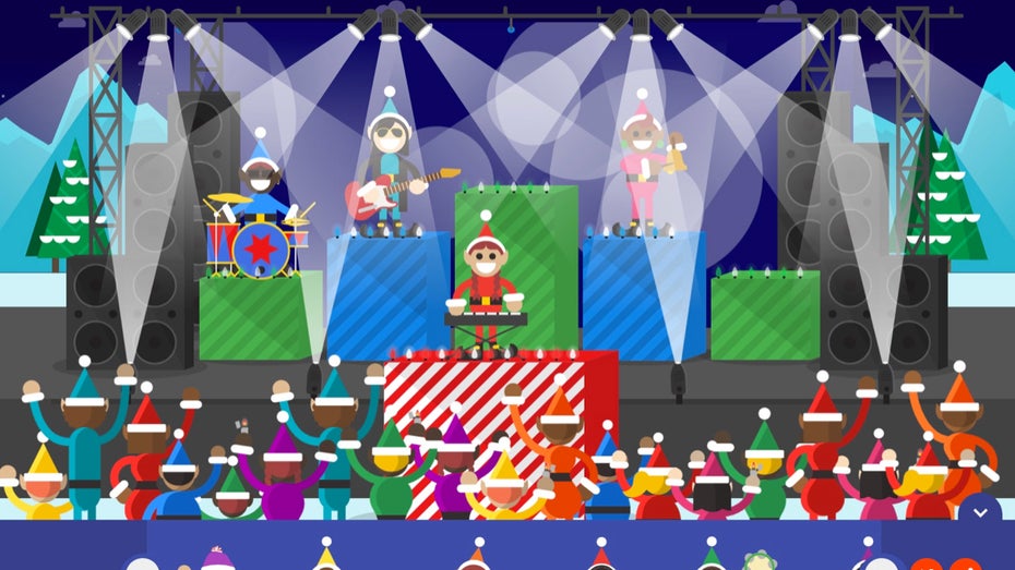 Interaktiver Adventskalender Santa-Tracker – Wichtel-Konzert. (Screenshot: Google)