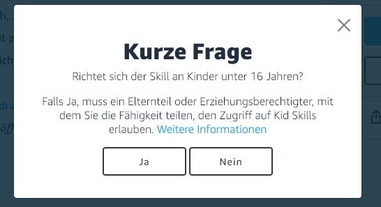 Vor dem Teilen eines Skills werdet ihr gefragt, ob er sich an Kinder unter 16 Jahren richtet. (Screenshot: t3n.de)
