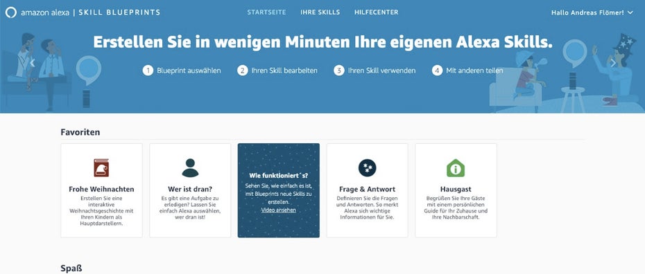 Alexa Skill Blueprints: Skills erstellen, ohen Programmierkenntnisse. (Screenshot: t3n.de)