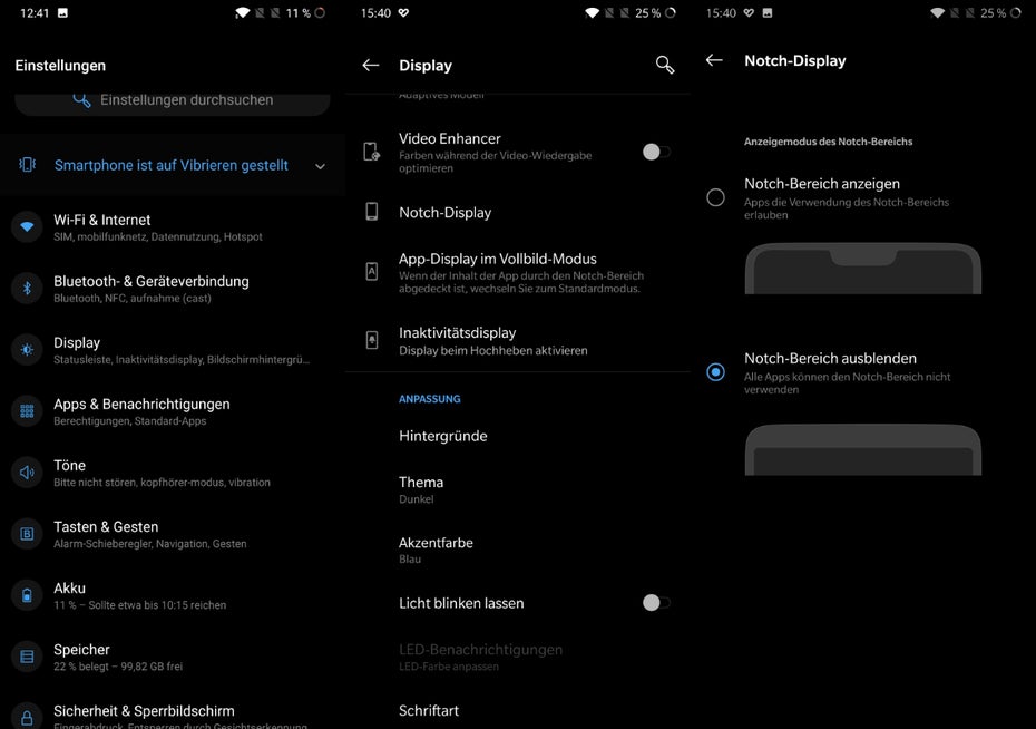 So blendet ihr die Notch beim Oneplus 6(T)aus. (Screenshots: t3n.de)