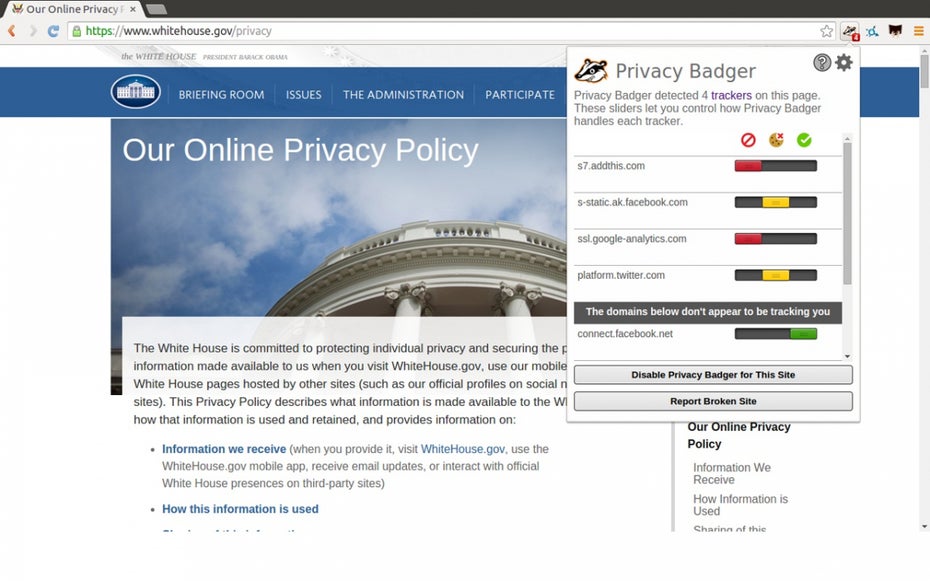 Chrome-Erweiterung Privacy Badger. (Bild: EFF)