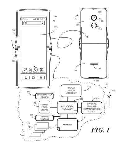 Designskizze aus einem Motorola-Patentdokument der United States Patent and Trademark Office (PTO oder USPTO). (Screenshot: t3n.de)