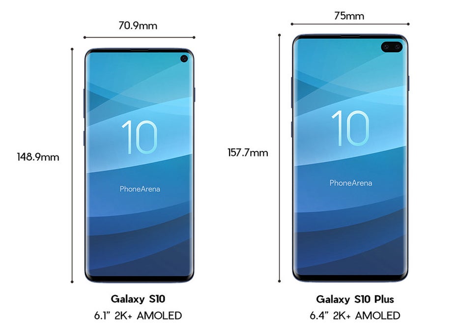 Die angeblichen Abmessungen des Samsung Galaxy S10 und S10 Plus. (Bild: Phonrearena)