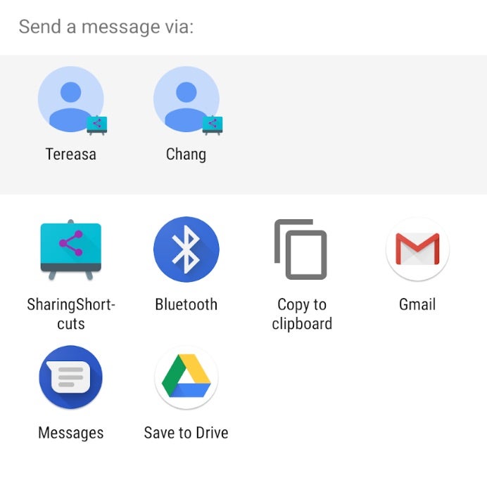 Mit Android Q wird endlich der Teilen-Dialog überarbeitet und beschleunigt. (Screenshot: Google)